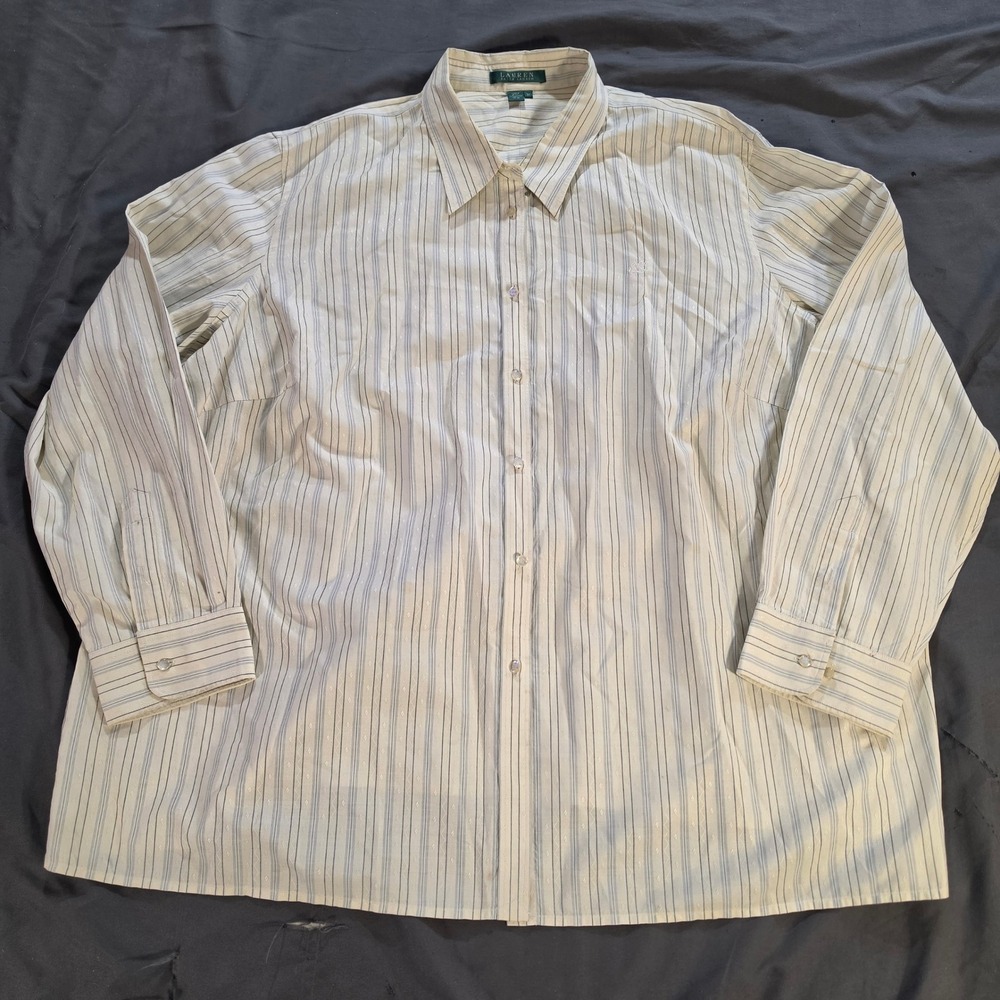 Lauren Ralph Lauren 3X Cotton Striped Dobby Button Down Shirt Cream Blue
